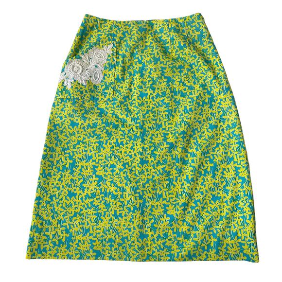 The Lilly by Lilly Pulitzer Blue&amp;Yellow Floral A-line Women Skirt Sz Small  6-27